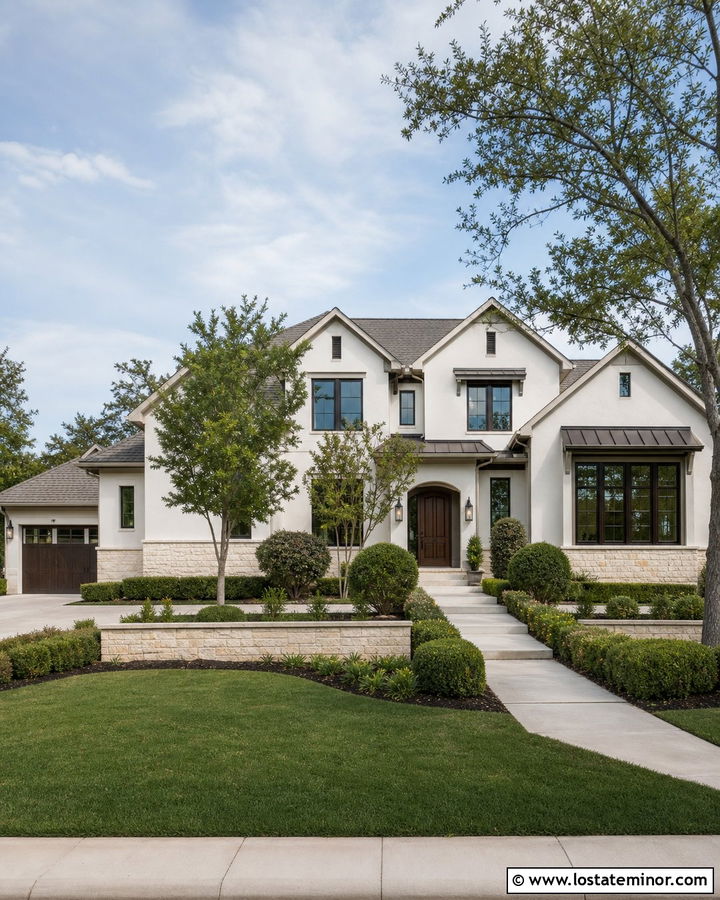 Warm White House With Taupe Gable Accents - 30 Warm White House Design With Gables Ideas
