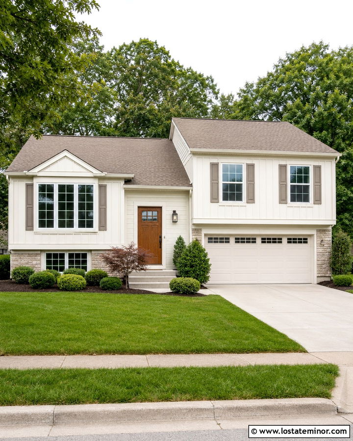 Warm White House With Taupe Shingle Roof - 30 Warm White House Design With Roof Ideas