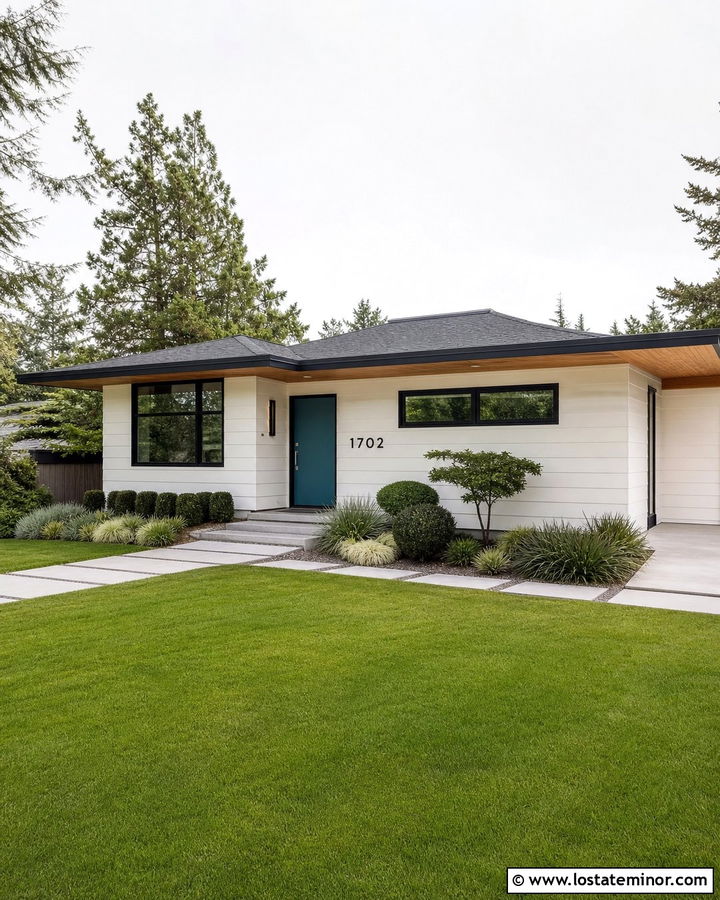 Warm White House With Teal Entry Door - 30 Warm White House Design With Entry Door Ideas