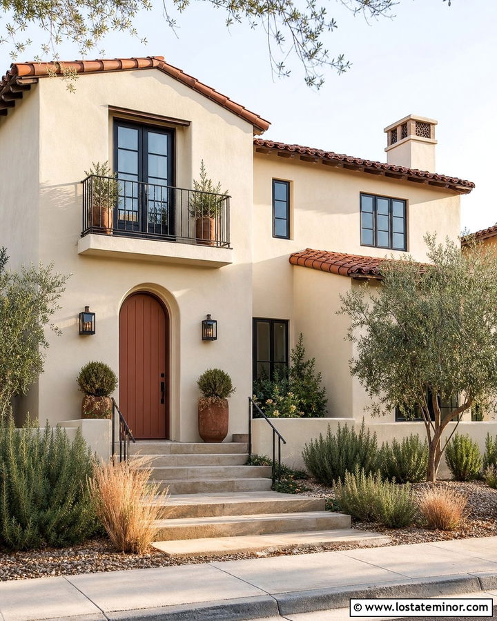Warm White House With Terracotta Entry Door - 30 Warm White House Design With Entry Door Ideas