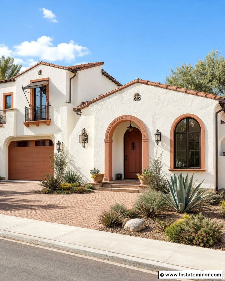 Warm White House With Terracotta Trim - 30 Warm White House Design With Trim Ideas