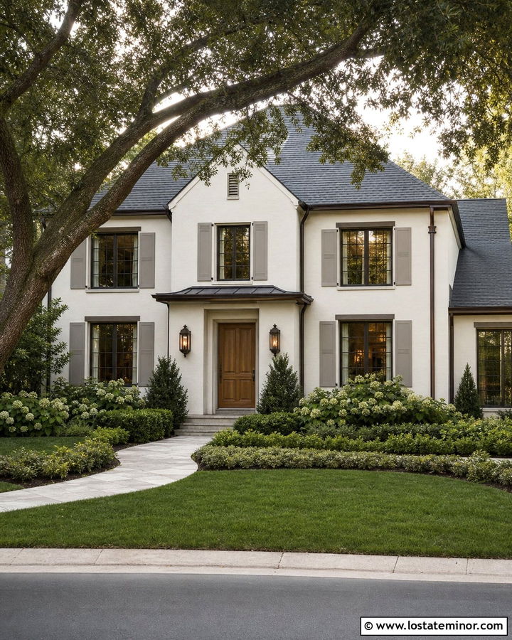 Warm White House With Tree Moonlighting - 30 Warm White House Design With Lighting Ideas