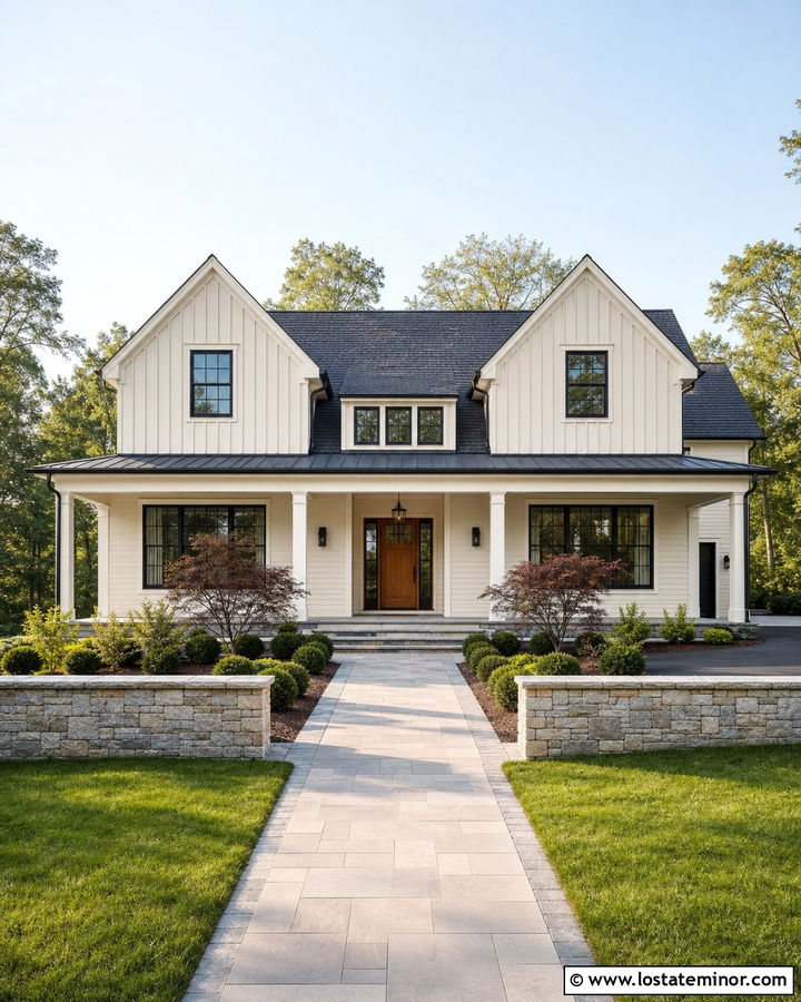 Warm White House With Twin Front Gables - 30 Warm White House Design With Gables Ideas