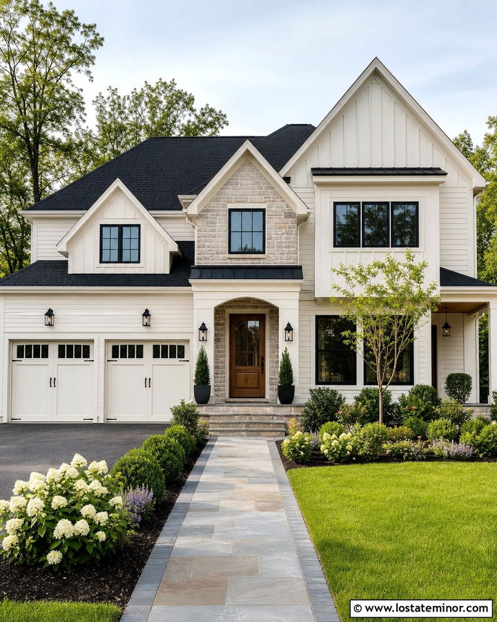 Warm White House With Two Tone Window Frames - 30 Warm White House Design With Window Frames Ideas