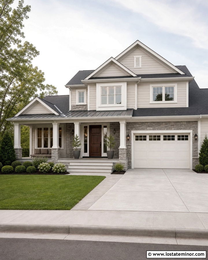 Warm White House With Walnut Entry Door - 30 Warm White House Design With Entry Door Ideas
