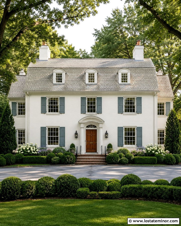 Warm White House With Weathered Gray Gambrel Roof - 30 Warm White House Design With Roof Ideas