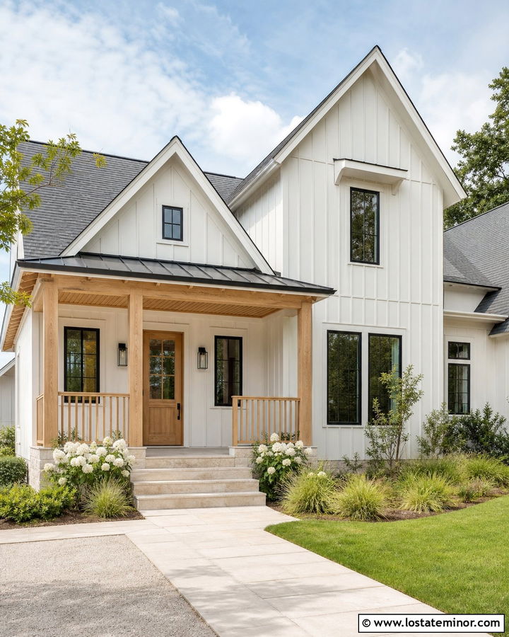 Warm White House With White Oak Porch - 30 Warm White House Design With Accents Ideas
