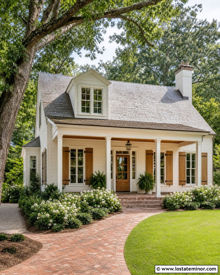 Warm White House With Wood Shutters - 30 Warm White House Design With Accents Ideas