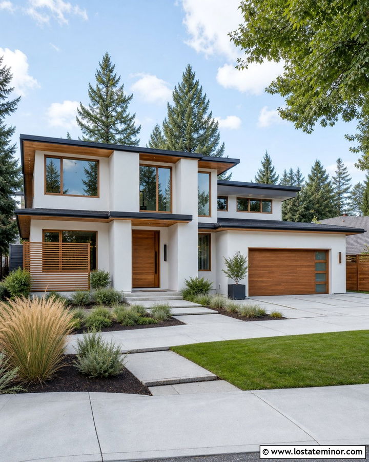 Warm White House With Wood Window Frames - 30 Warm White House Design With Window Frames Ideas