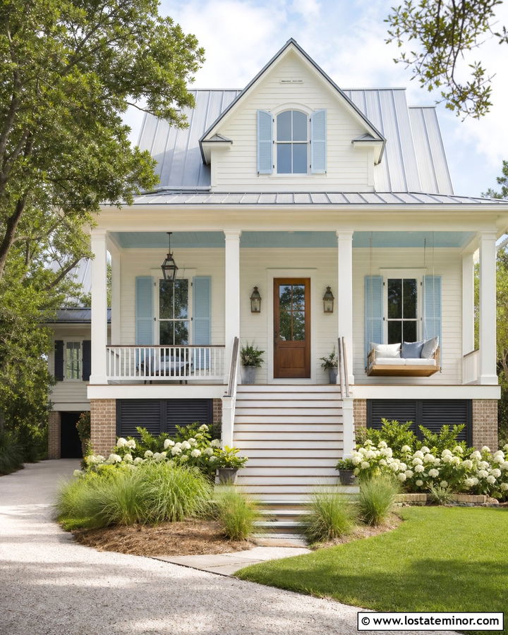Warm White Lowcountry House With Bed Swing - 30 Warm White House Design With Swing Ideas