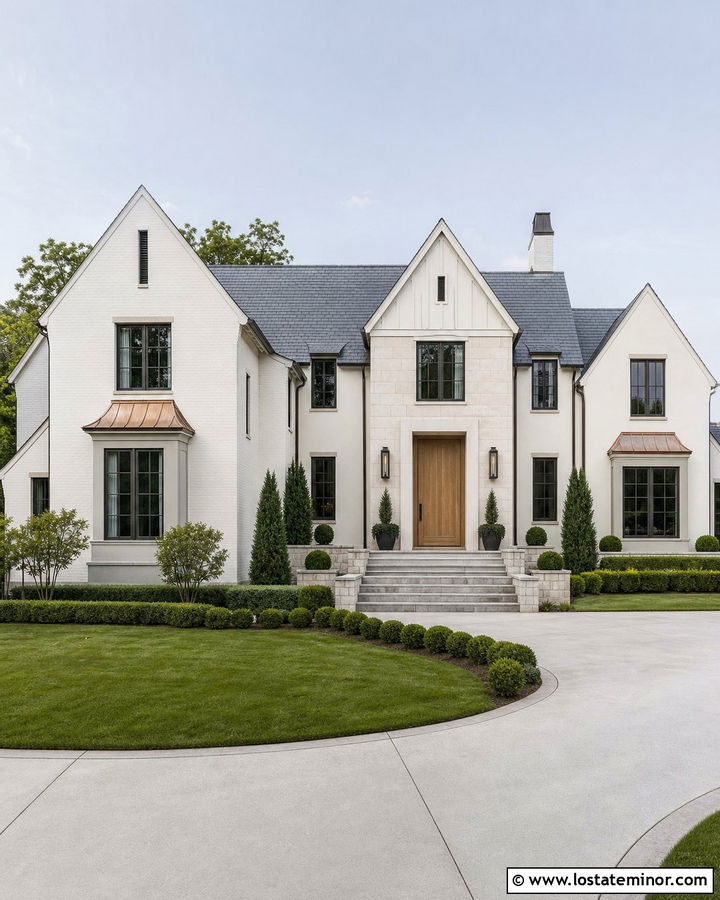 Warm White Luxury House With Multiple Gables - 30 Warm White House Design With Gables Ideas