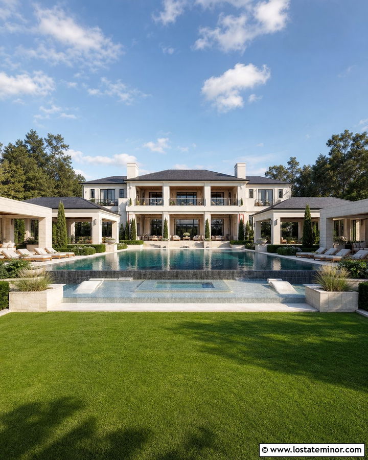 Warm White Luxury House With Resort Pool - 30 Warm White House Design With Swimming Pool Ideas