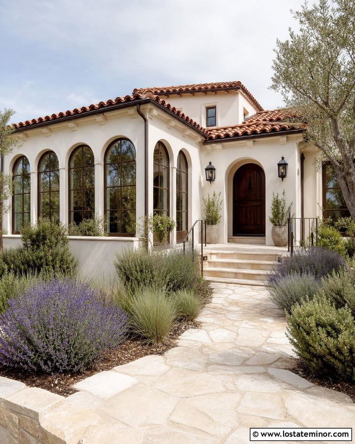 Warm White Mediterranean House With Arched Sunroom - 30 Warm White House Design With Sunroom Ideas