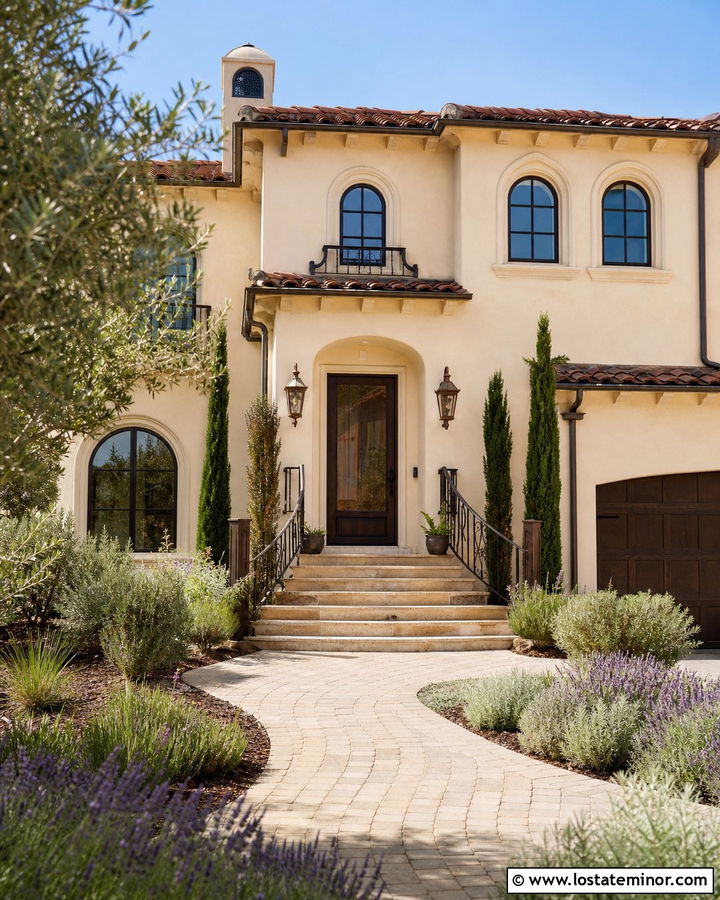 Warm White Mediterranean House With Bronze Storm Door - 30 Warm White House Design With Storm Door Ideas