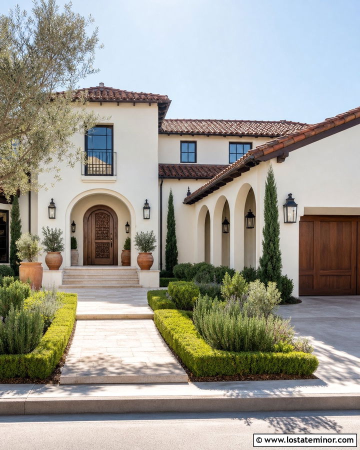 Warm White Mediterranean House With Iron Lights - 30 Warm White House Design With Light Fixtures Ideas