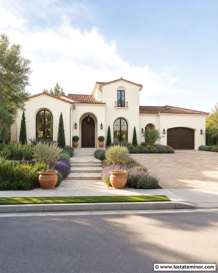 Warm White Mediterranean House With Lavender - 30 Warm White House Design With Landscaping Ideas