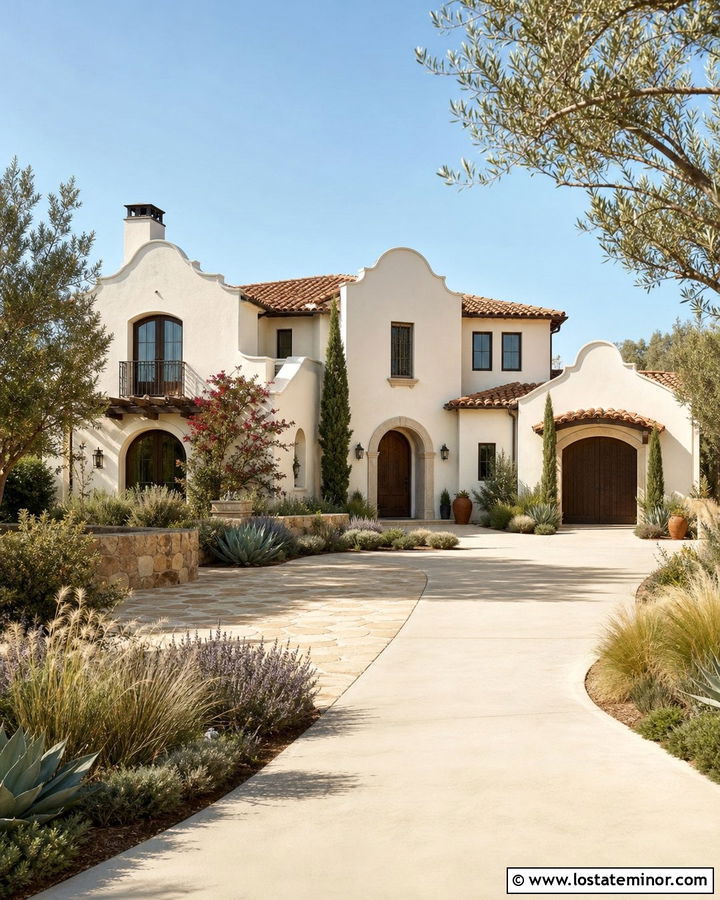 Warm White Mediterranean House With Stucco Gables - 30 Warm White House Design With Gables Ideas