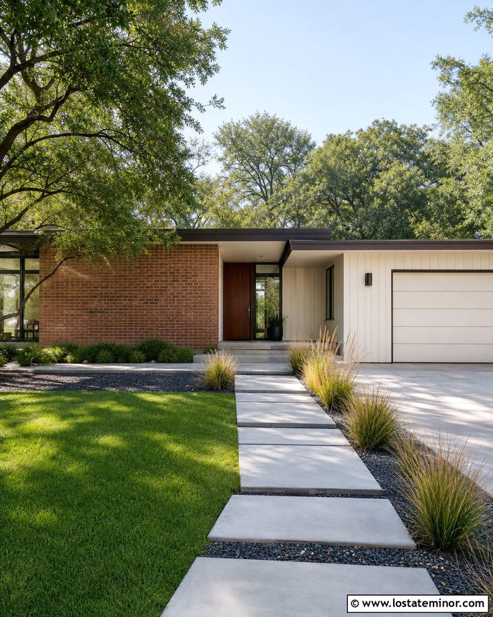 Warm White Mid Century House With Brick Wall - 30 Warm White House Design With Brick Accents Ideas