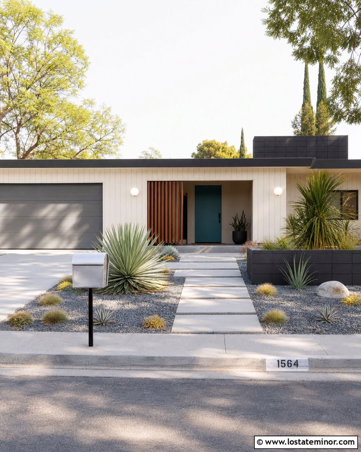 Warm White Mid Century House With Metal Mailbox - 30 Warm White House Design With Mailbox Ideas