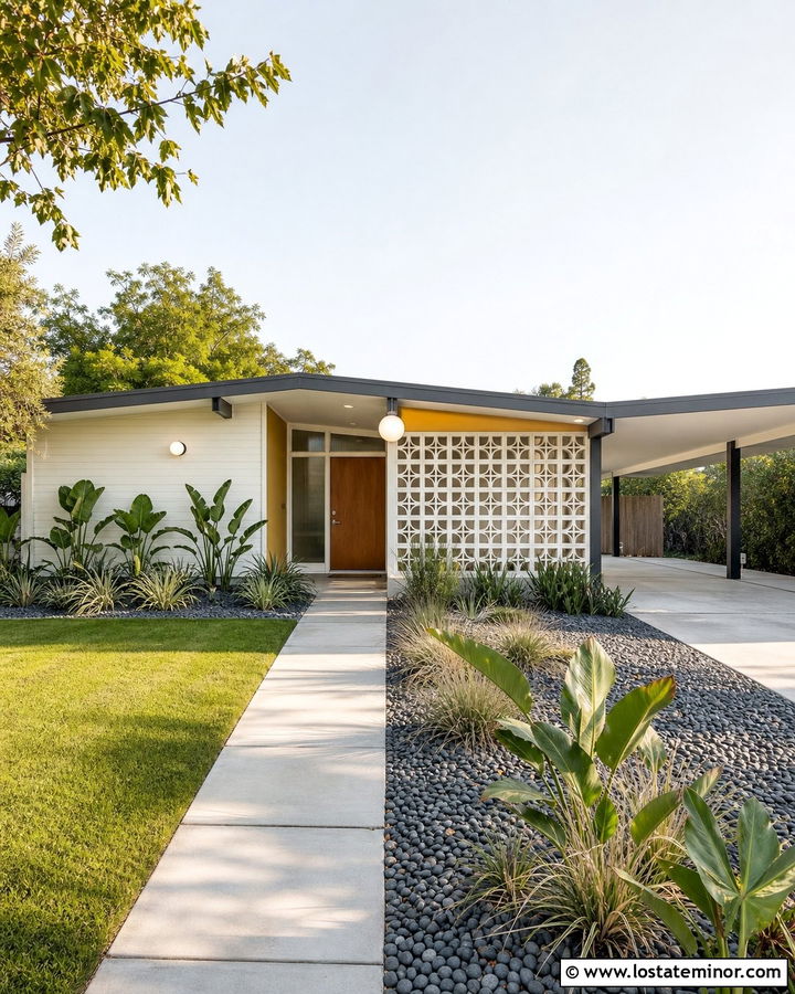 Warm White Midcentury House With Globe Lights - 30 Warm White House Design With Lighting Ideas