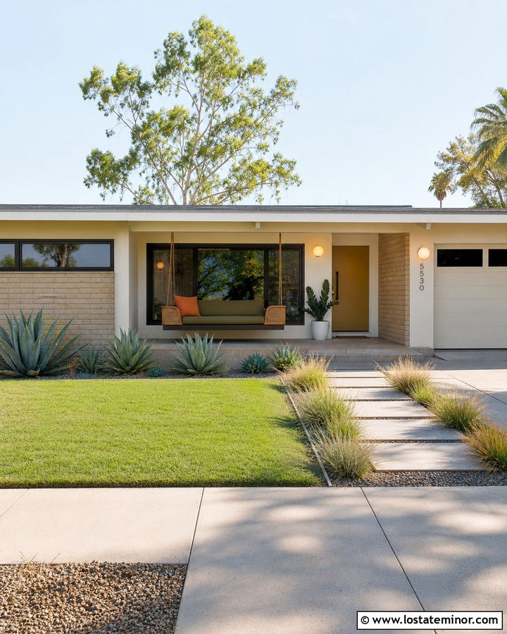 Warm White Midcentury Ranch With Cane Swing - 30 Warm White House Design With Swing Ideas