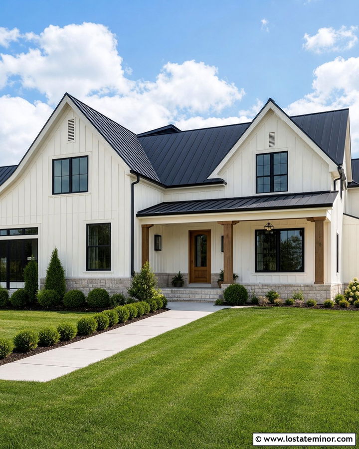 Warm White Modern Farmhouse With Black Gables - 30 Warm White House Design With Gables Ideas