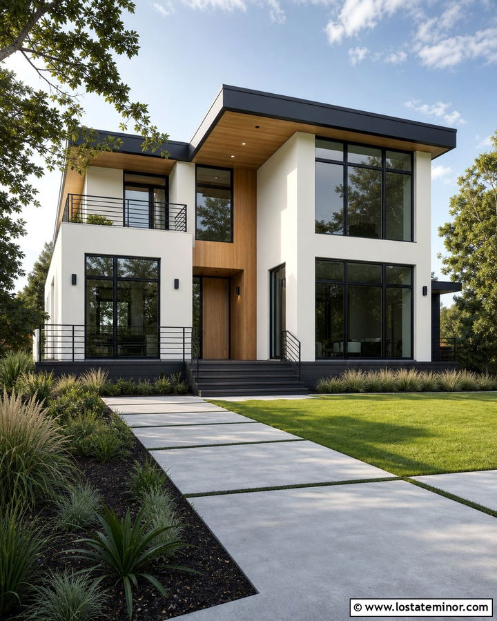 Warm White Modern House With Black Deck - 30 Warm White House Design With Deck Ideas