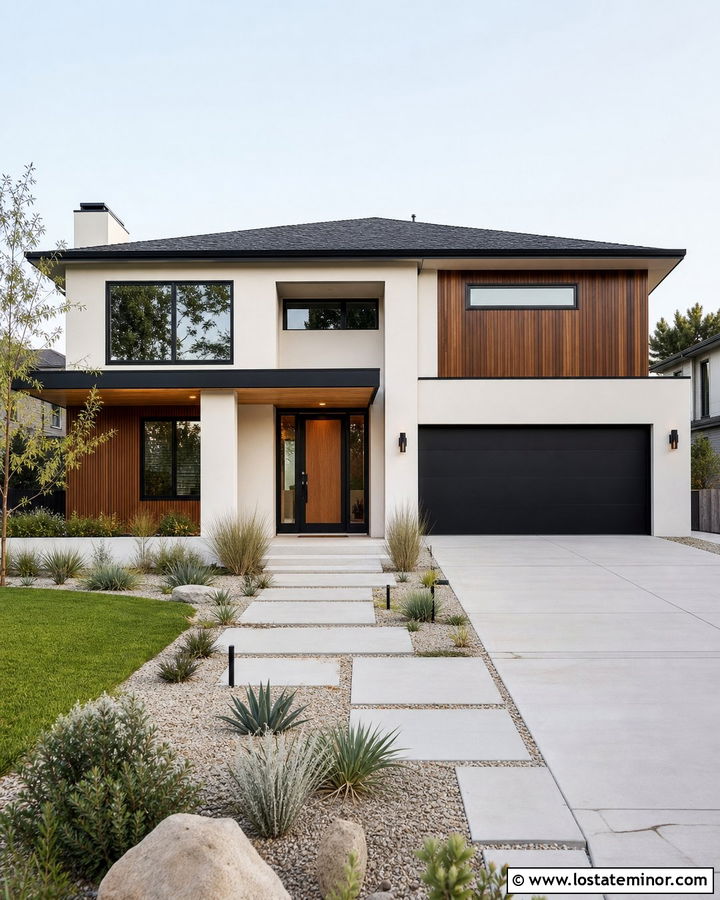 Warm White Modern House With Black Glass Storm Door - 30 Warm White House Design With Storm Door Ideas