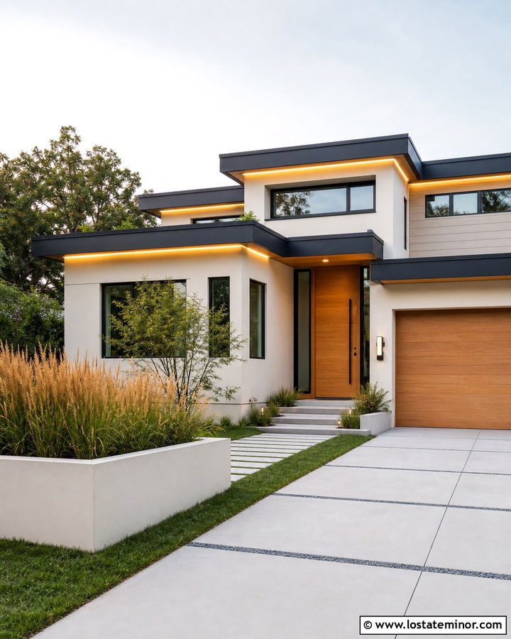 Warm White Modern House With Linear Lighting - 30 Warm White House Design With Lighting Ideas