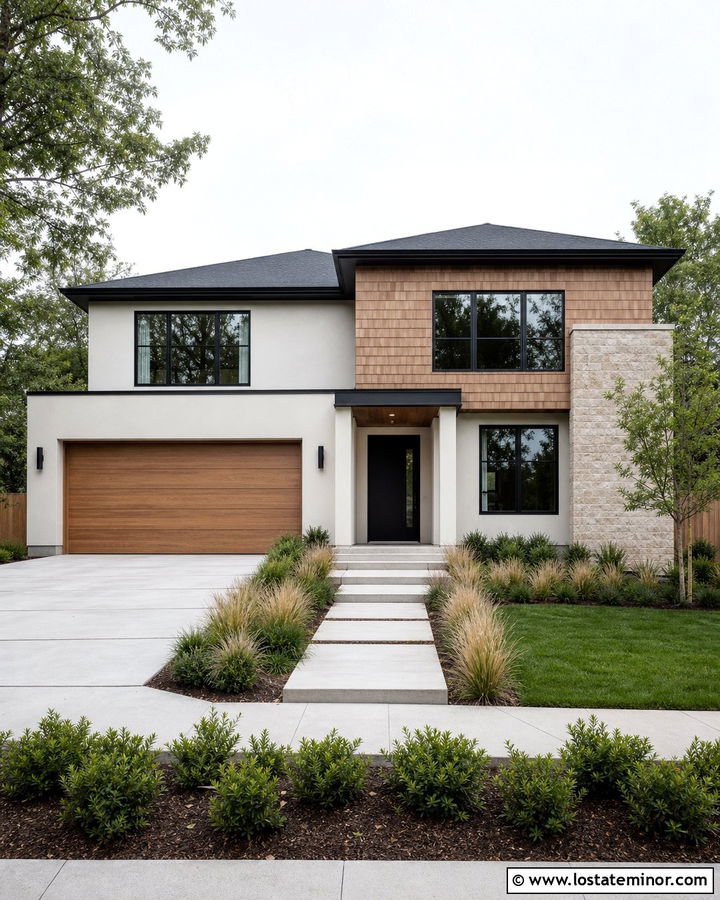 Warm White Modern House With Shingle Accents - 30 Warm White House Design With Shingles Ideas