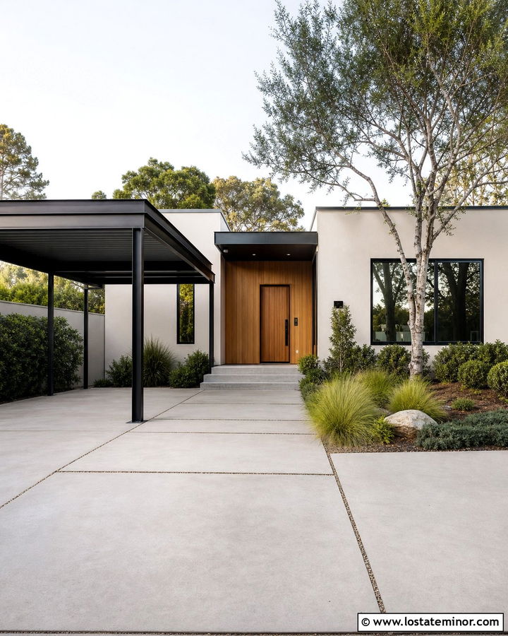 Warm White Modern House With Steel Carport - 30 Warm White House Design With Carport Ideas