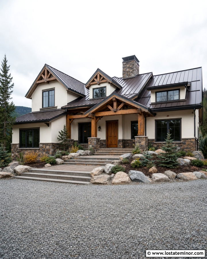 Warm White Mountain House With Mixed Stone Wainscoting - 30 Warm White House Design With Wainscoting Ideas
