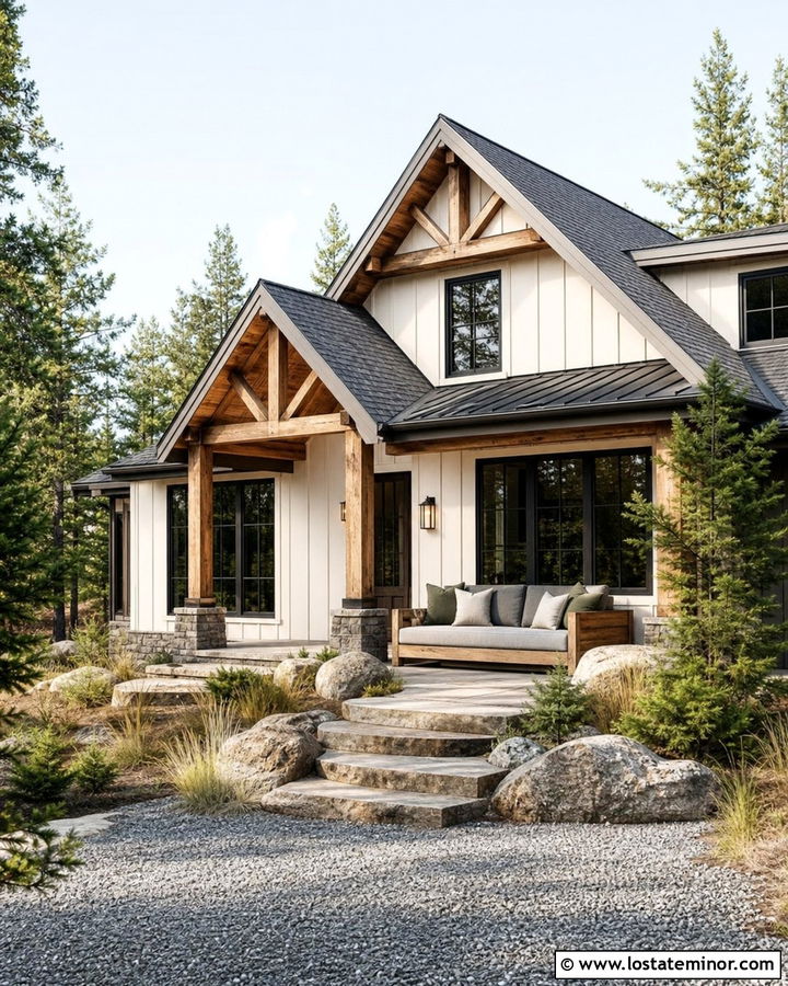 Warm White Mountain House With Rustic Daybed - 30 Warm White House Design With Daybed Ideas