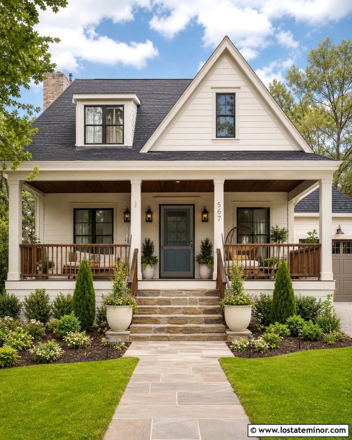 Warm White Porch House With Screen Storm Door - 30 Warm White House Design With Storm Door Ideas