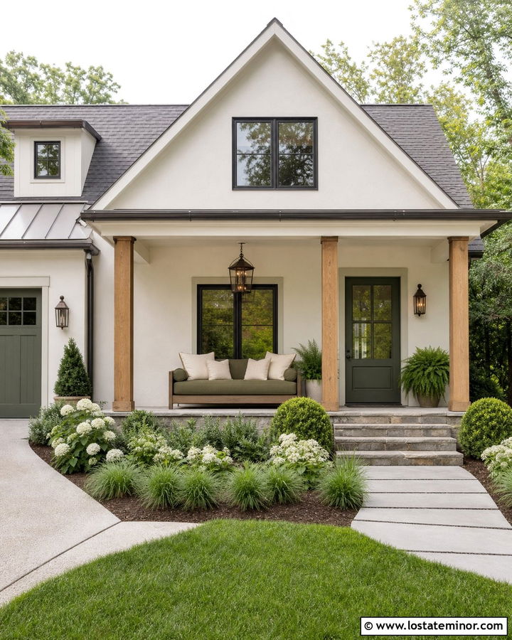 Warm White Porch With Green Daybed - 30 Warm White House Design With Daybed Ideas