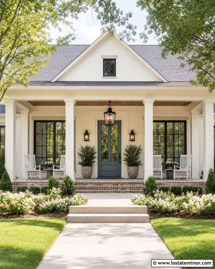 Warm White Porch With Hanging Lantern - 30 Warm White House Design With Light Fixtures Ideas