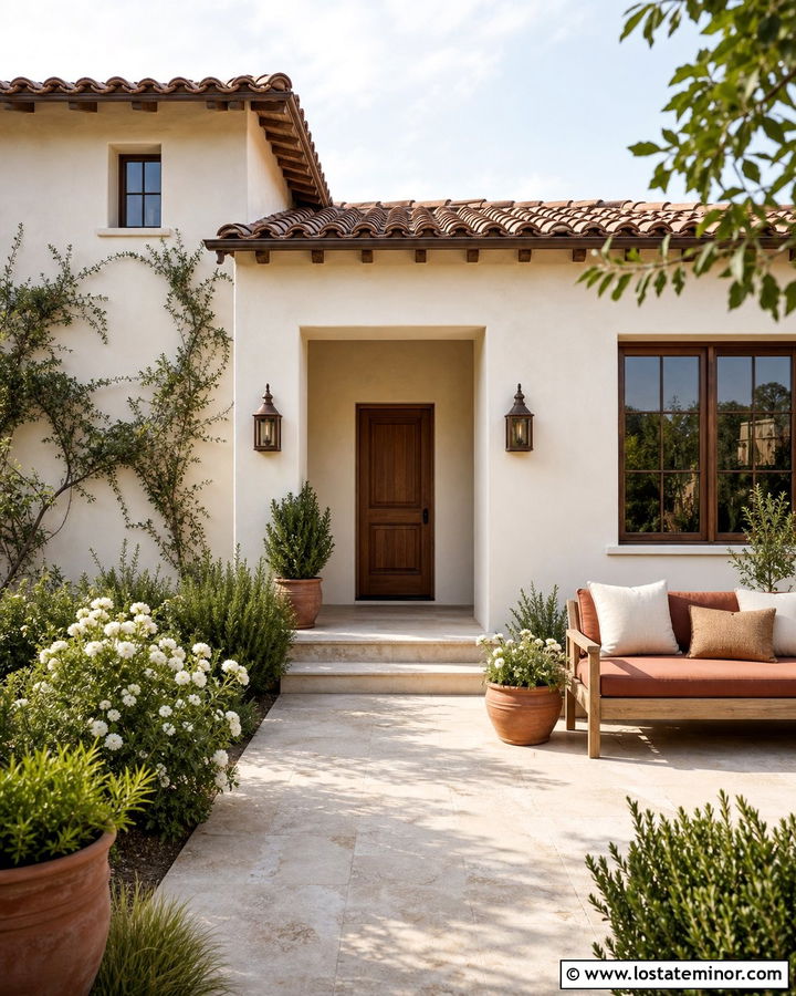 Warm White Porch With Terracotta Daybed - 30 Warm White House Design With Daybed Ideas