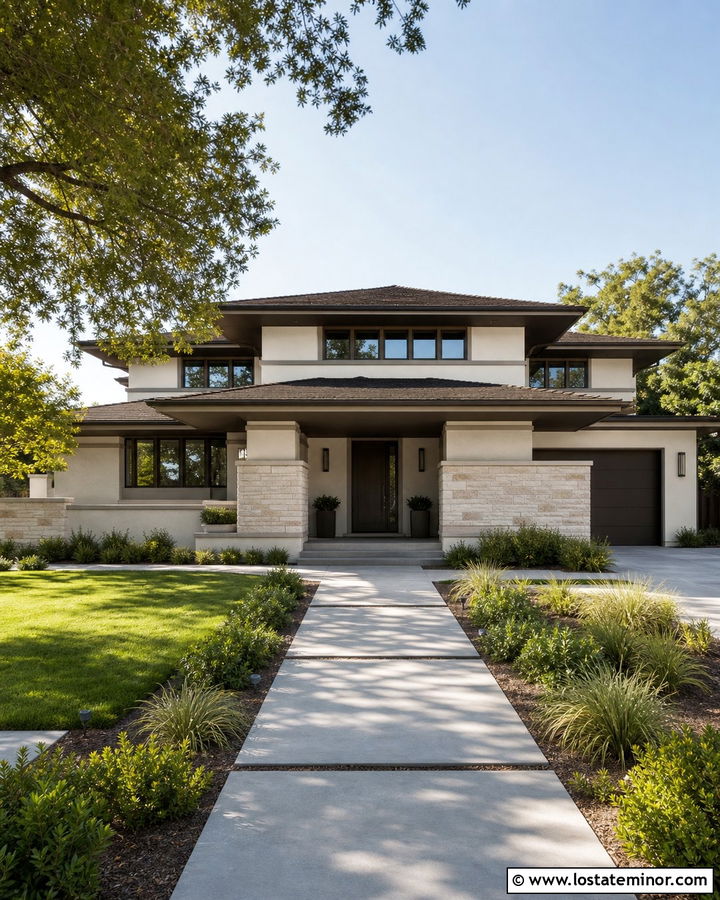 Warm White Prairie House With Bronze Front Door - 30 Warm White House Design With Front Door Ideas