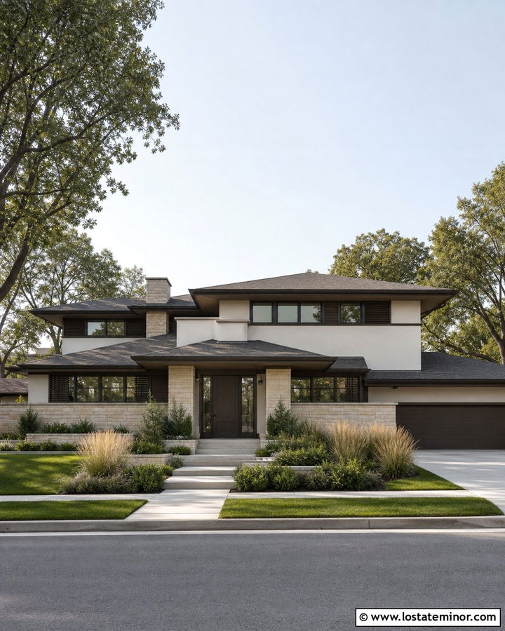 Warm White Prairie House With Bronze Shutters - 30 Warm White House Design With Shutters Ideas