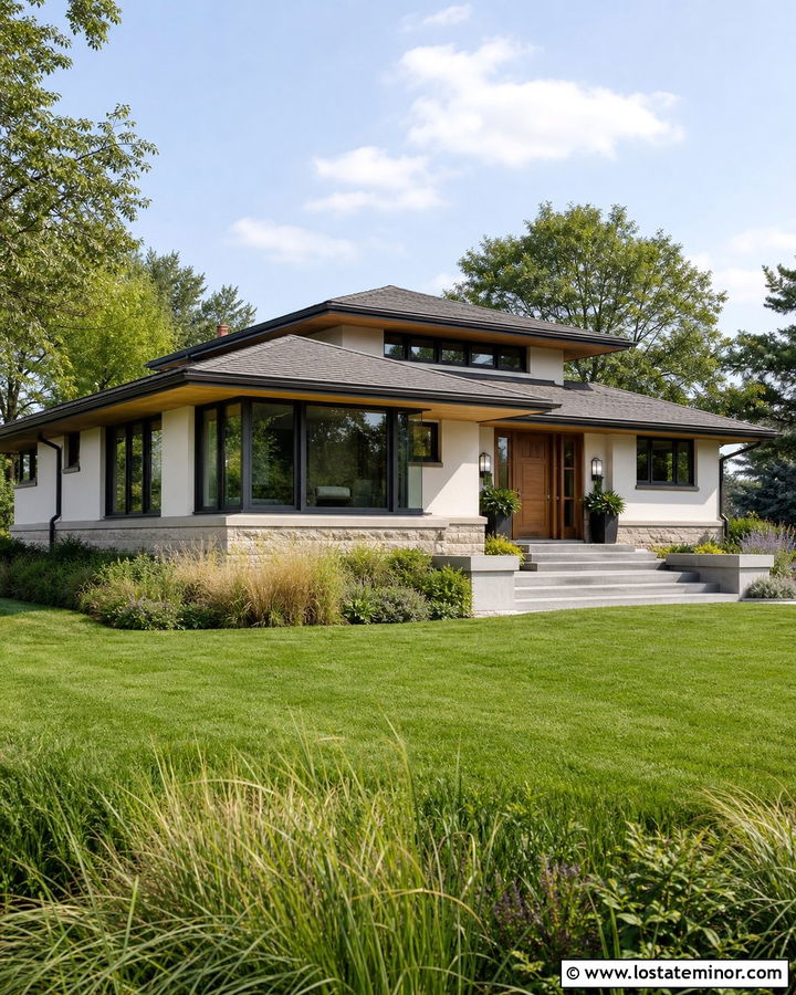 Warm White Prairie House With Corner Sunroom - 30 Warm White House Design With Sunroom Ideas