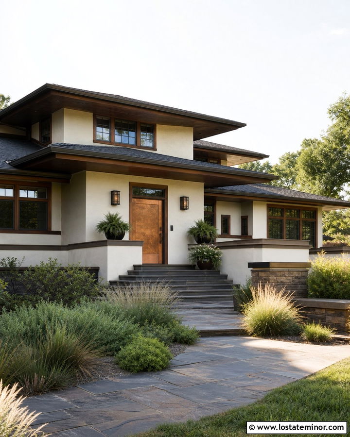 Warm White Prairie House With Flagstone Steps - 30 Warm White House Design With Steps Ideas