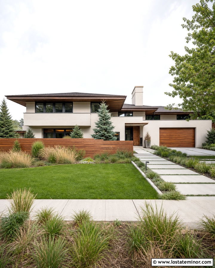 Warm White Prairie House With Horizontal Cedar Fence - 30 Warm White House Design With Fence Ideas