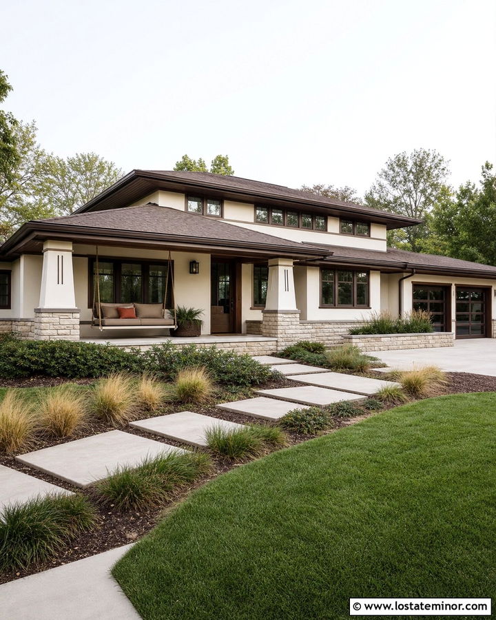 Warm White Prairie House With Leather Strap Swing - 30 Warm White House Design With Swing Ideas