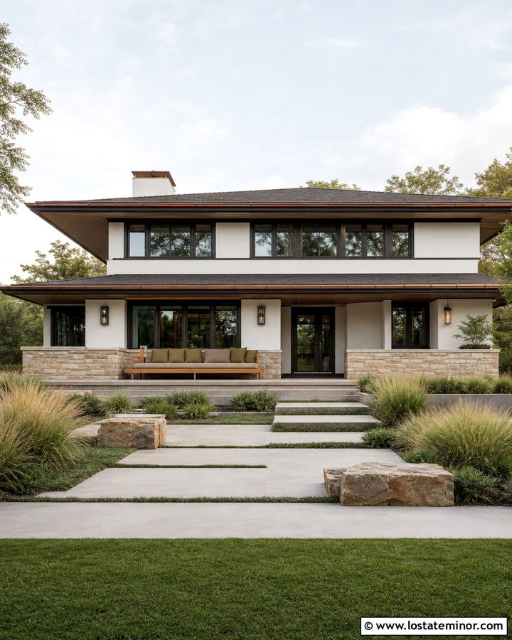 Warm White Prairie House With Low Daybed - 30 Warm White House Design With Daybed Ideas