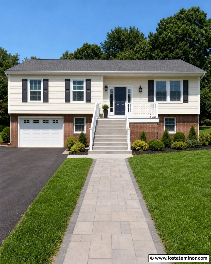 Warm White Raised Ranch With White Vinyl Railings - 30 Warm White House Design With Railings Ideas