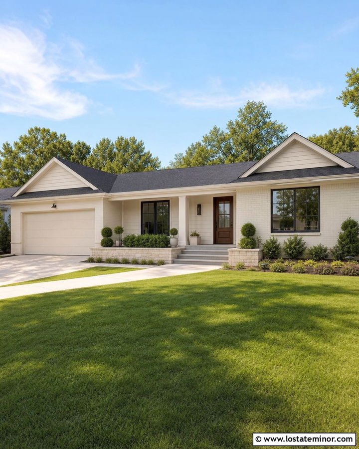 Warm White Ranch House With Front Gables - 30 Warm White House Design With Gables Ideas