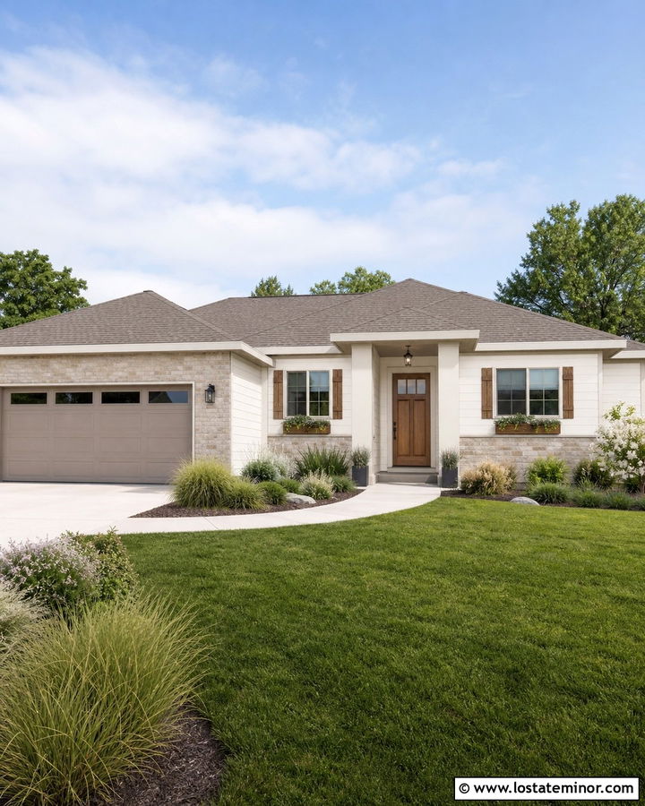 Warm White Ranch House With Ledgestone - 30 Warm White House Design With Stone Accents Ideas