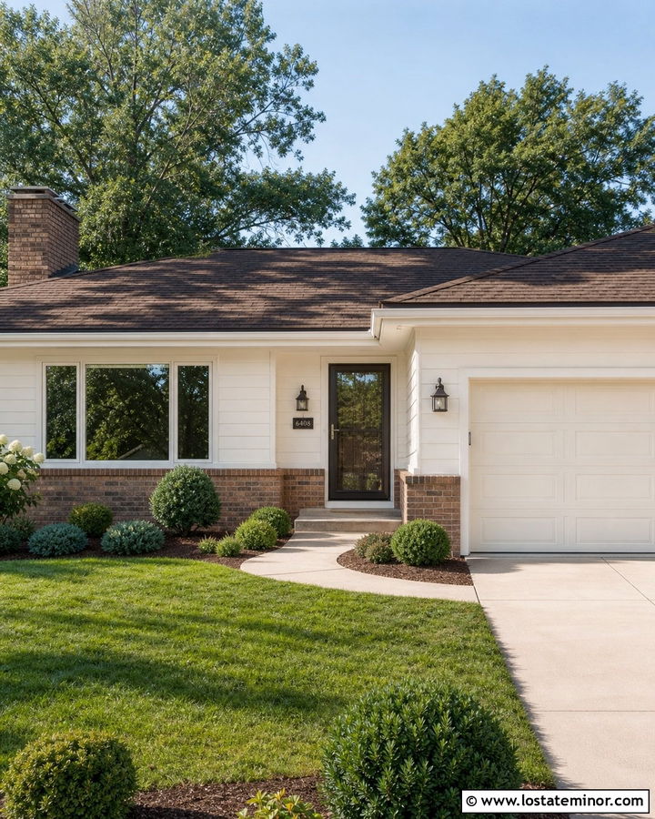 Warm White Ranch With Bronze Storm Door - 30 Warm White House Design With Storm Door Ideas