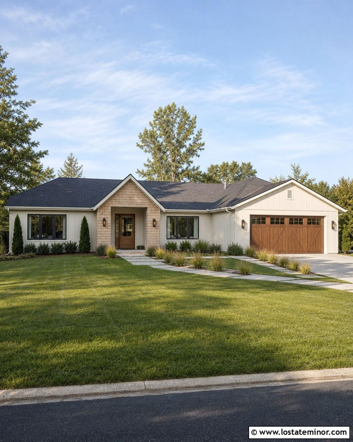 Warm White Ranch With Cedar Shake Entry - 30 Warm White House Design With Cedar Shake Ideas