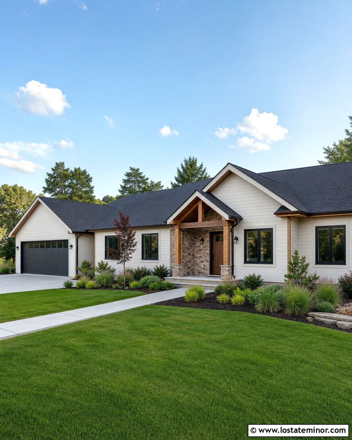 Warm White Ranch With Charcoal Shingles - 30 Warm White House Design With Shingles Ideas